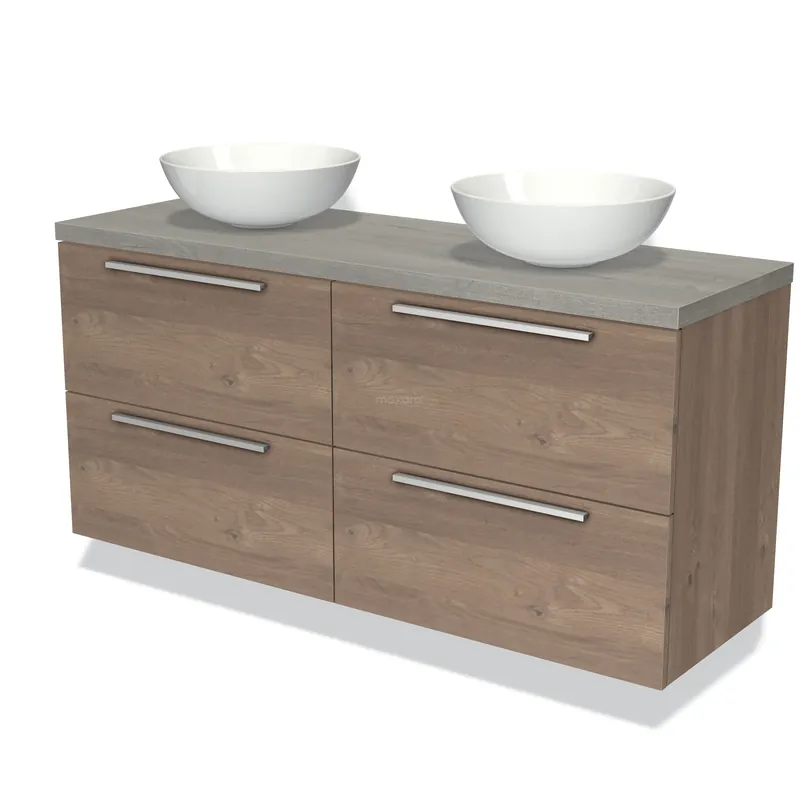 Modulo Plato Badkamermeubel voor waskom | 140 cm Middenbruin eiken Vlak front Grijs eiken blad 4 lades Hete Deal