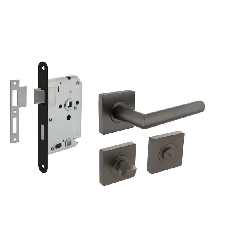 Actieprijs Intersteel Deurbeslag set Toiletslot Antraciet 63/8mm Zwart met deurkruk Bastian vierkant en WC-Sluiting Antraciet Grijs