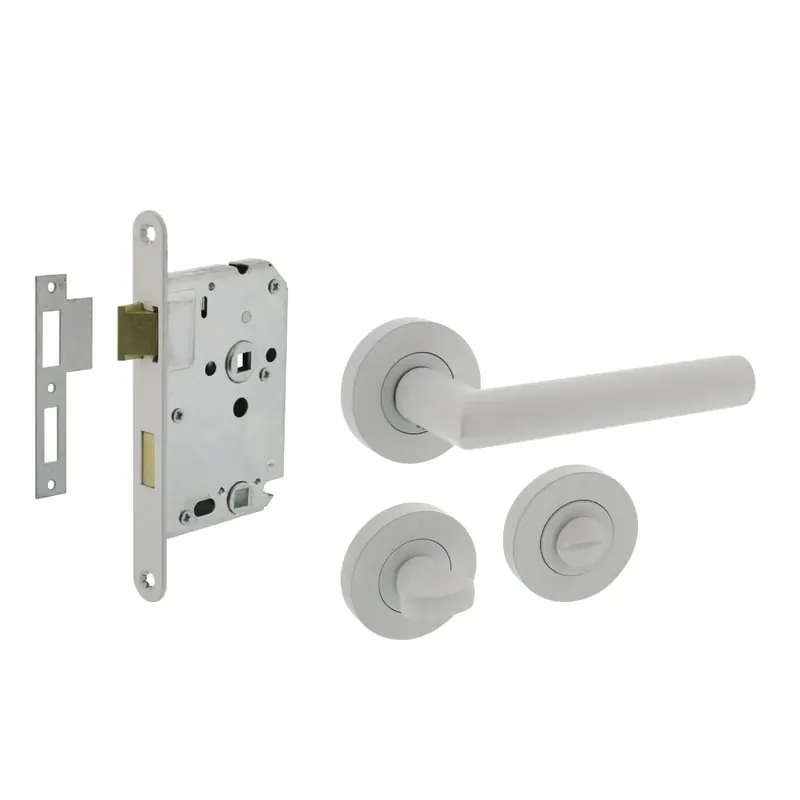 Veilige Betaling Intersteel Deurbeslag Set Toiletslot 63/8mm Wit Met Deurkruk Bastian en WC-Sluiting Wit