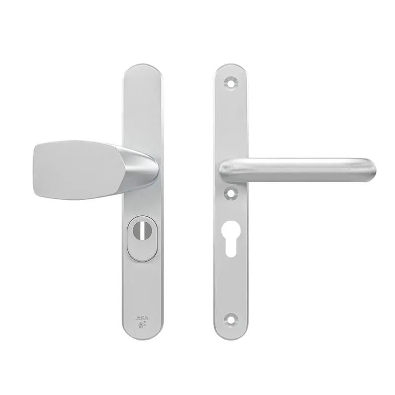 Veiligheidsbeslag Oval Plus smal Wing-knop+krukU PC55 anti-kerntrek/omkeerbaar/252x38x15/alu. gesl. F1/SKG3 Handgemaakt