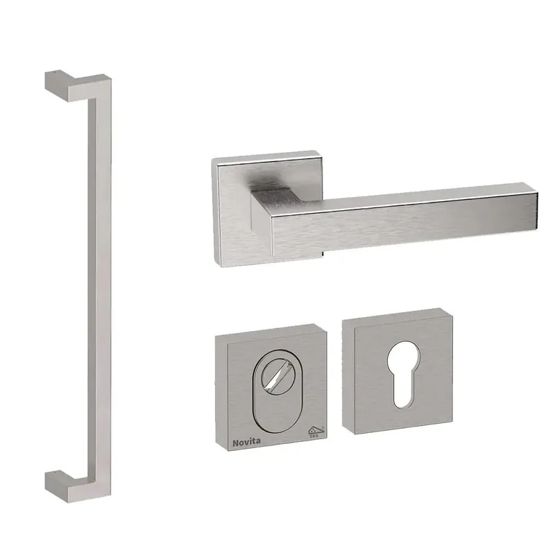 Weekendaanbieding Hardbrass Roestvrijstalen Voordeurset Vierkant RVS Geborsteld met Denver S 600 SKG3