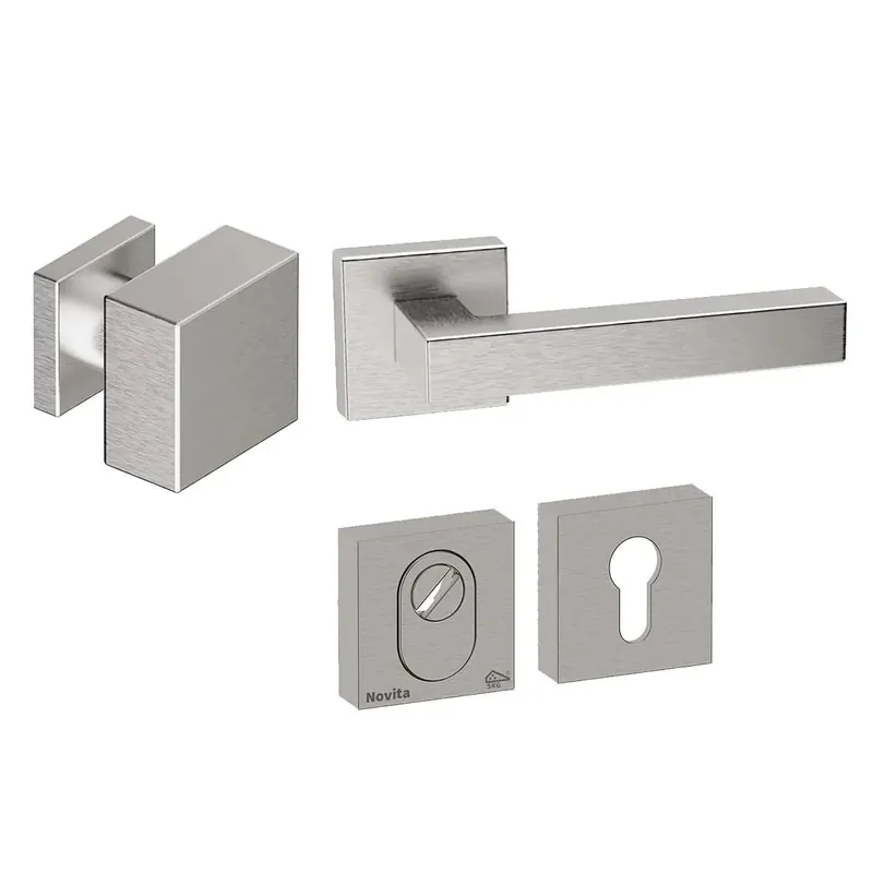 Veilige Betaling Hardbrass Roestvrijstalen Voordeurset Vierkant RVS Geborsteld met Quadro 60 SKG3