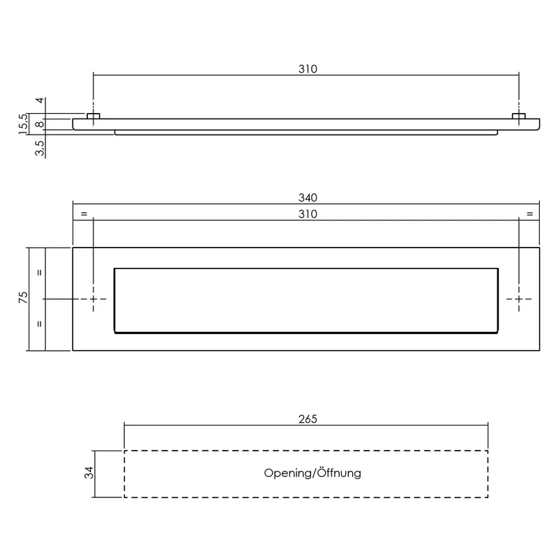 Intersteel Brievenbus Messing Getrommeld met klep/regenrand 340x75mm Beperkte Voorraad