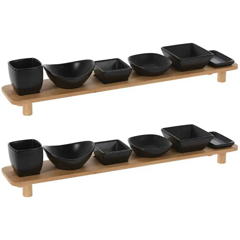Excellent Houseware Serveerplank met 6 schaaltjes - 2x - hout - 50 x 8 cm - Serveerplanken Must-Have