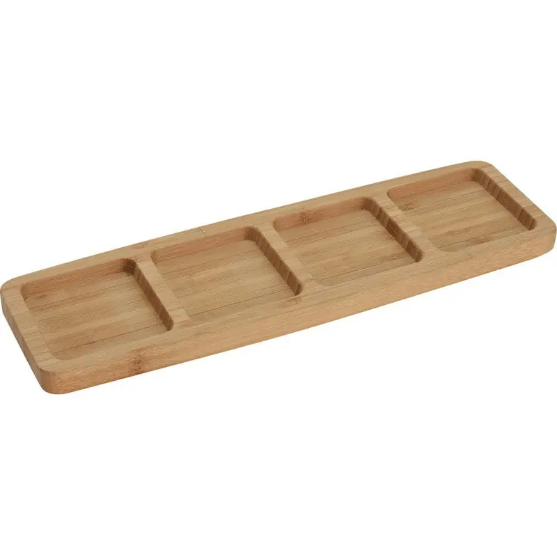 Serveerplanken/borden 4 vaks - bamboe hout - L33 x B10 cm - keuken - Serveerplanken Gratis Retour