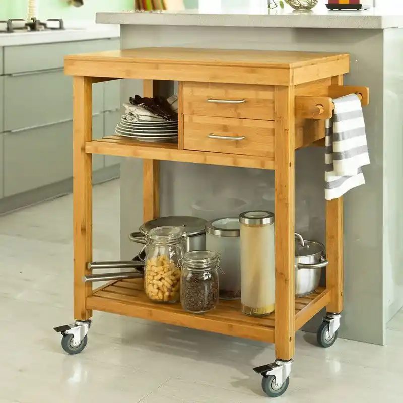 Keukentrolley - Serveerwagen - Bamboe - 2 lades - 73x45x92 cm Luxe