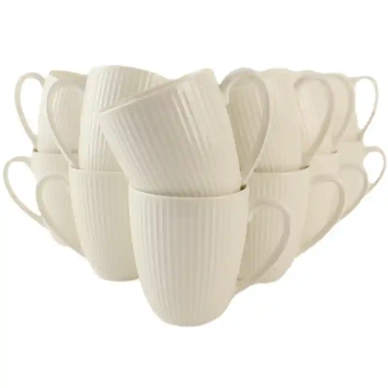 Dagaanbieding OTIX Koffiekopjes - set van 12 - met Oor - Koffietassen - 300ml - Wit - Porselein - LUNA