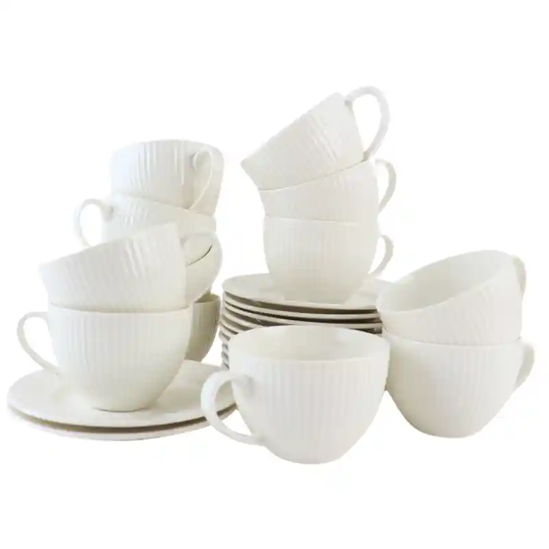 Hete Deal OTIX Koffiekopjes - met Oor en schotel - set van 12 - 200ml - Wit - Porselein - LUNA