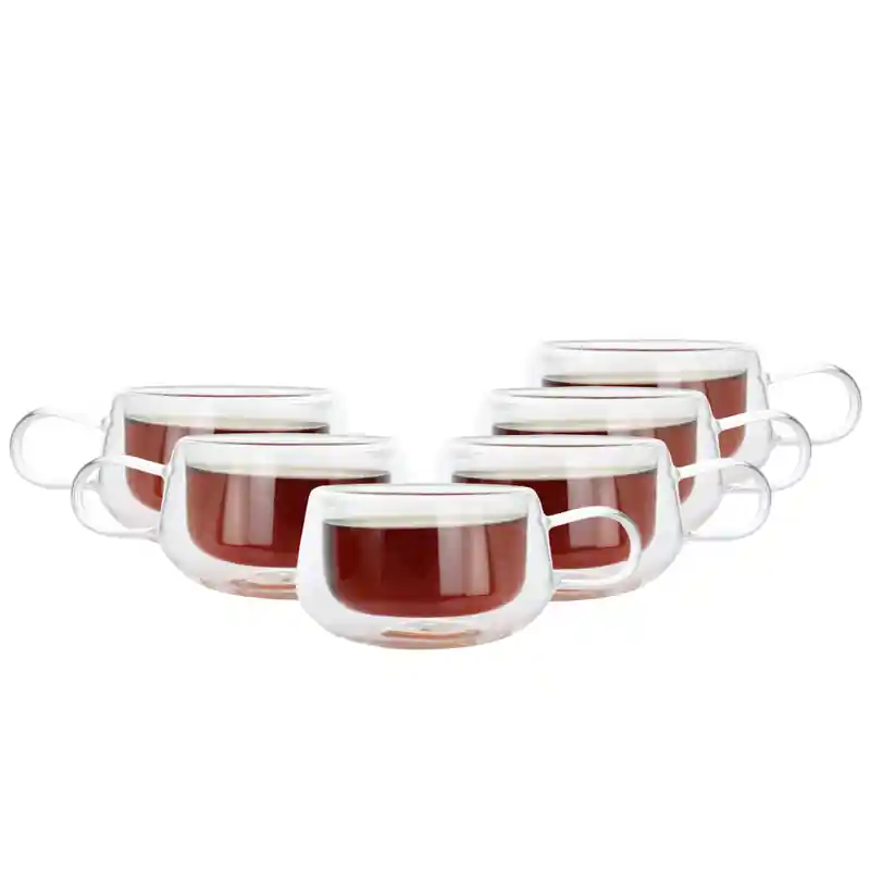 Korting OTIX Dubbelwandige Koffieglazen - Koffiekopjes - met Oor - Set van 6 - Theeglazen - Transparant - 280ml  - SPECTRUM