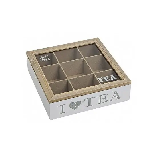 Snelle Levering Theedoos wit van hout i love tea 24 x 24 cm - Theedozen