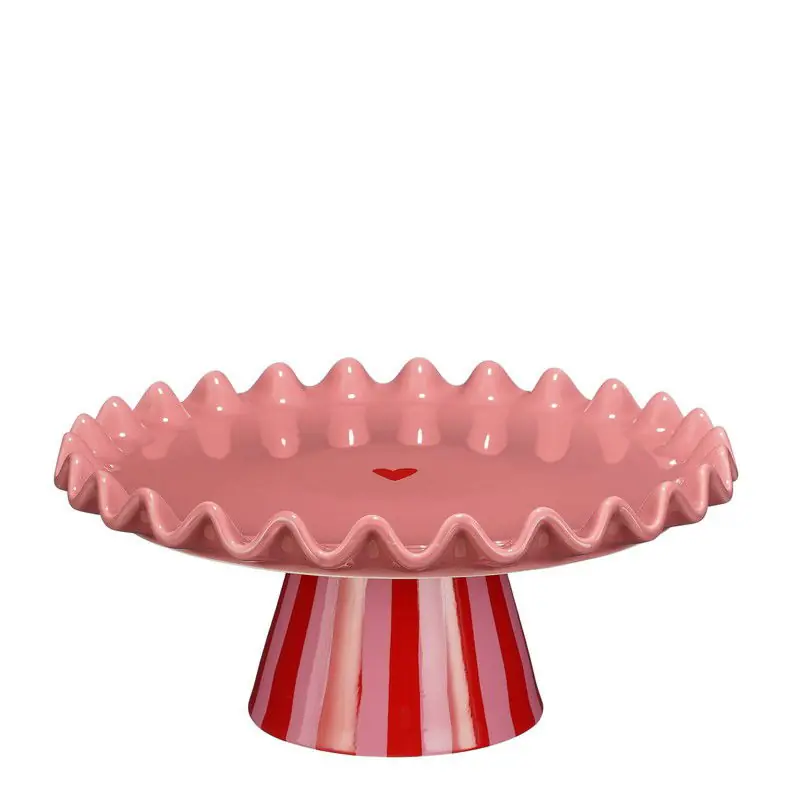 Must-Have Mica Decorations Bella Taartplateau - H13 x Ø30 cm - Keramiek - Roze, Rood