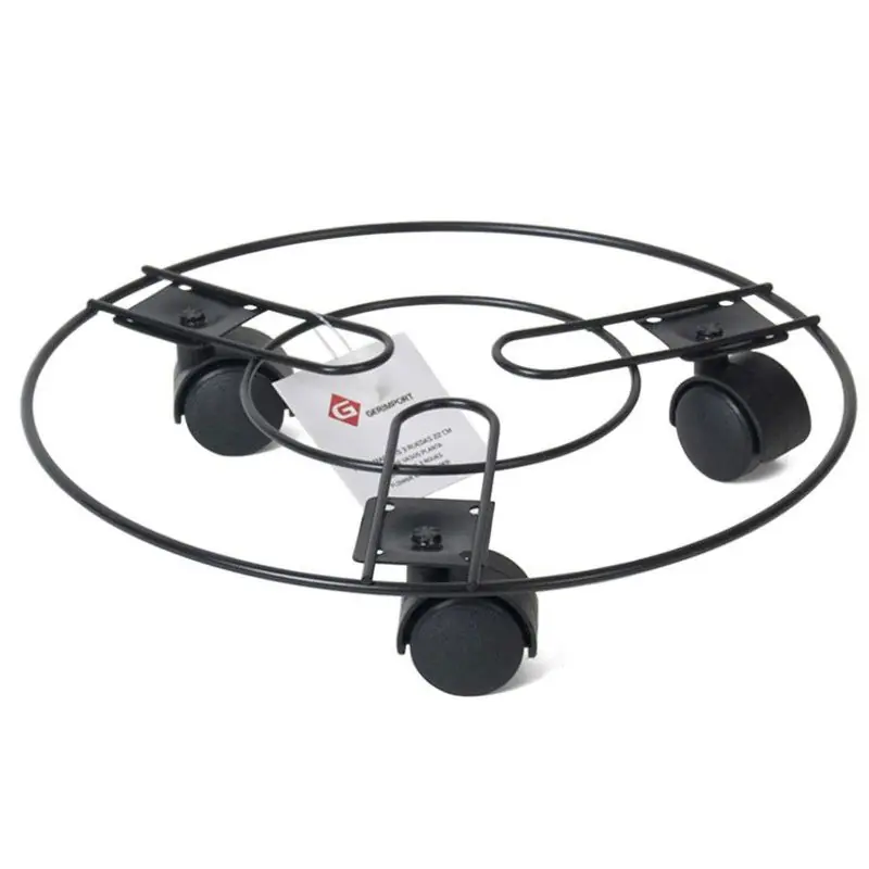 Bestel Nu Gerimport Planten trolley/multiroller - rond - zwart - metaal - 23 cm - Planten onderzetter