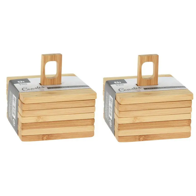 Onderzetters voor glazen - 12x stuks - bruin - bamboo hout - 9 x 9 cm - Glazenonderzetters Nu Kopen