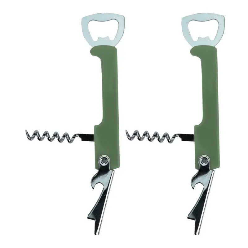Dagaanbieding Excellent Houseware flesopener/kurkentrekker - 2x - kelnersmes - khaki groen - 12 cm - Kelnersmessen