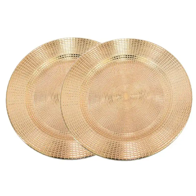 Nieuwe Collectie Gerim kerstdiner onderborden - 6x - rond - goud - kunststof - D33 cm - Kaarsenplateaus