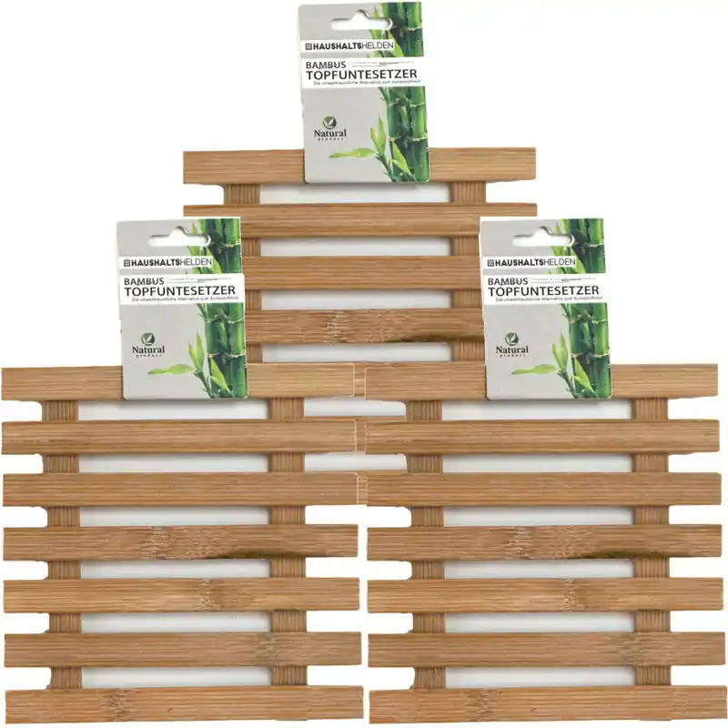 Haushaltshelden pannenonderzetters - 3x - vierkant - D17 cm - bamboe hout - Panonderzetters Alleen Vandaag