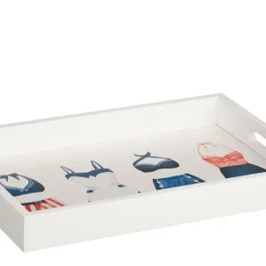 Koop Online D- J-line - Plateau Badpakken Hout Wit/blauw/rood - 46x30x5cm