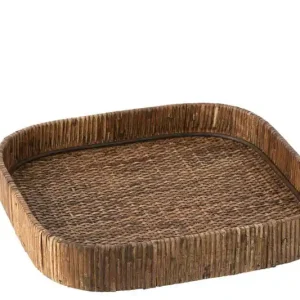 Bestel Nu D- J-line - Plateau Vierkant Rond Hoeken Rotan Bruin - 34x33x5cm