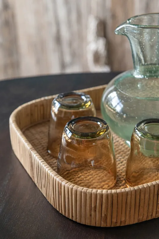 Gratis Verzending D- J-line - Plateau Vierkant Rond Hoeken Rotan Naturel - 33x34x5cm
