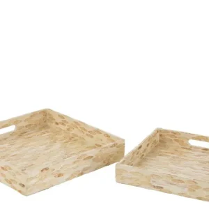 Koop Vandaag D- J-line - S/2 Dienblad Schelpen/mdf - 35.5x35.5x6.5cm