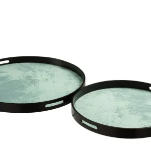 D- J-line - Set Van 2 Plateaus Marmer Effect Mdf/glas Zwart/water Groen - 59.5x59.5x4.5cm Meest Verkocht