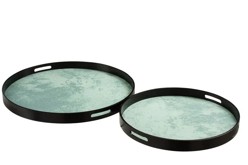 D- J-line - Set Van 2 Plateaus Marmer Effect Mdf/glas Zwart/water Groen - 59.5x59.5x4.5cm Meest Verkocht