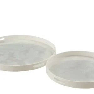 D- J-line - Set Van 2 Plateaus Marmer Effect Mdf/glas Wit - 59.5x59.5x4.5cm Nieuw