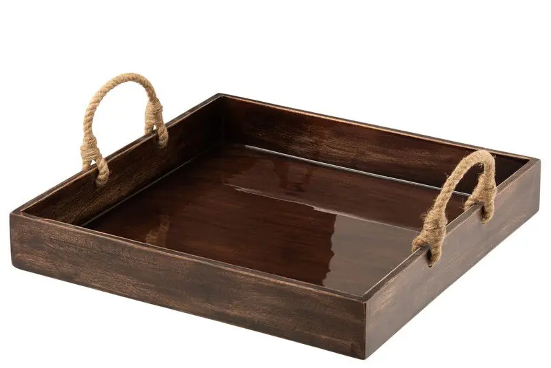 J-Line - Plateau Hendel Mango Hout Bruin - 52x50x22cm Groothandel