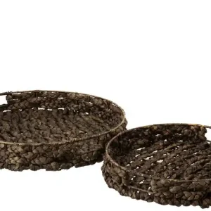 Gratis Verzending D- J-line - Set Van 2 Plateaus Rond Waterhyacint/glas Bruin - 51x51x10cm