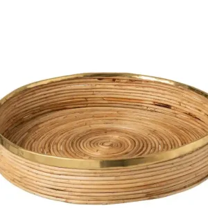 D- J-line - Plateau Xl Goud Boord Rotan Naturel - 53x53x10cm Nieuw Model