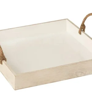 Aanbieding D- J-line - Plateau Hendel Mango Hout Whitewash Wit - 50x50x8cm