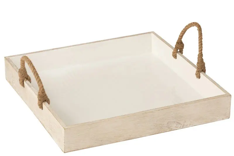 Aanbieding D- J-line - Plateau Hendel Mango Hout Whitewash Wit - 50x50x8cm