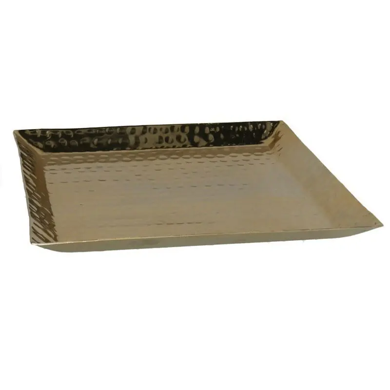 Limited Edition Kaarsen plateau met rand en reliefwerk - vierkant - metaal - goud - 25 x 25 cm - Kaarsenplateaus