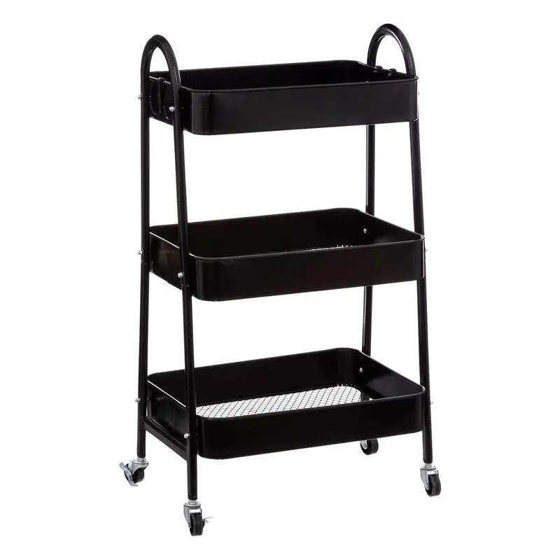 5Five Keukentrolley/kast - zwart - metaal - 78 x 44 x 32 cm - 3 niveaus - draadmanden - Opberg trolley Voordeelprijs