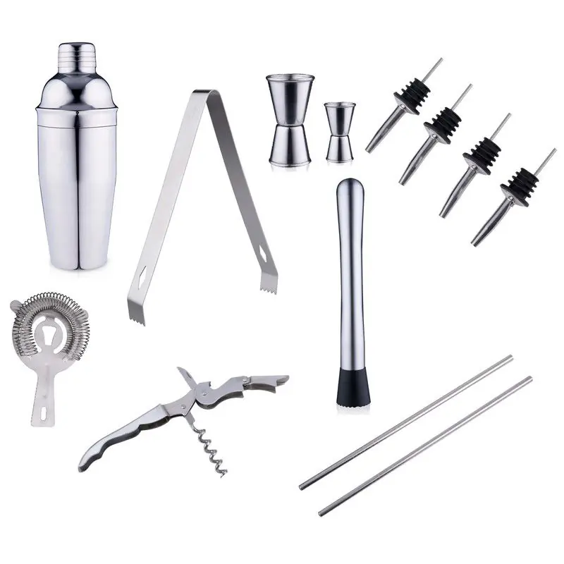 Alpina Cocktailshaker set - 14-delig - grijs - rvs - Complete cocktails maken set - Cocktailshakers Snelle Levering