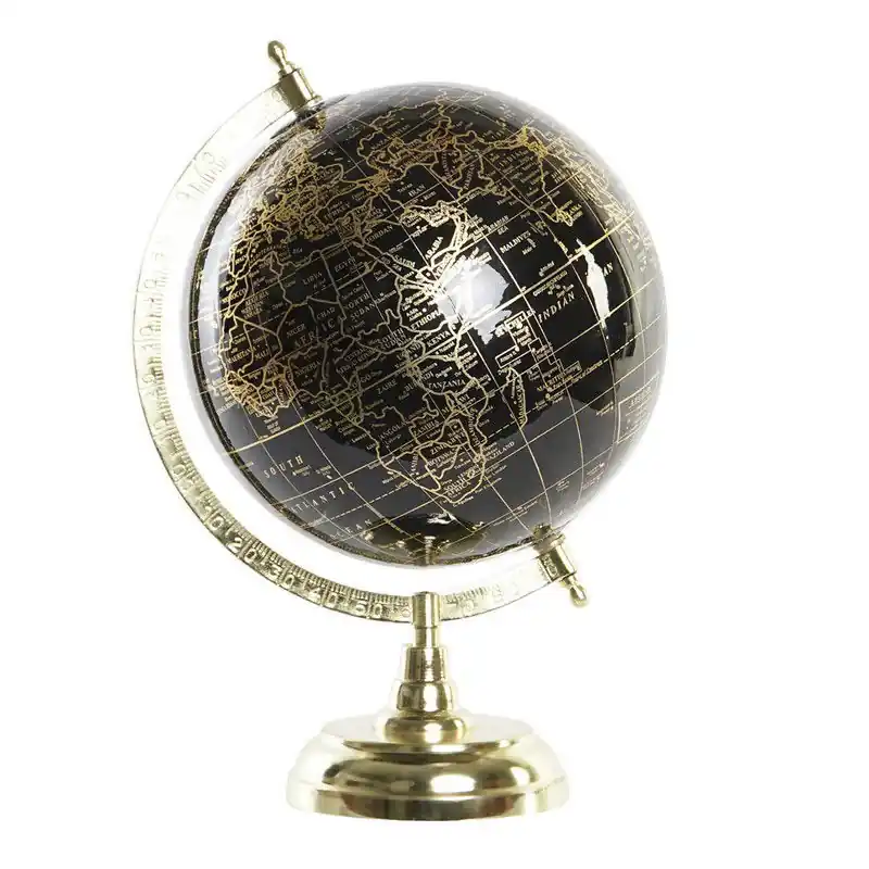 Gratis Verzending Items Deco Wereldbol/globe op voet - kunststof - zwart/goud - home decoratie artikel - D18 x H33 cm - Wereldbollen
