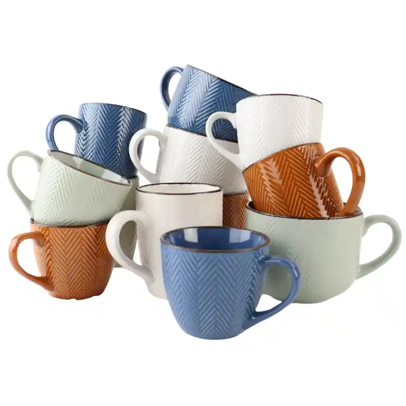 OTIX Koffiekopjes - met Oor - Koffietassen - 4 Persoons - Theemok - 12 -delig - Verschillende kleuren - Cappuchino Kopjes - Mokken - Aardewerk - HEATHER Uitverkoop