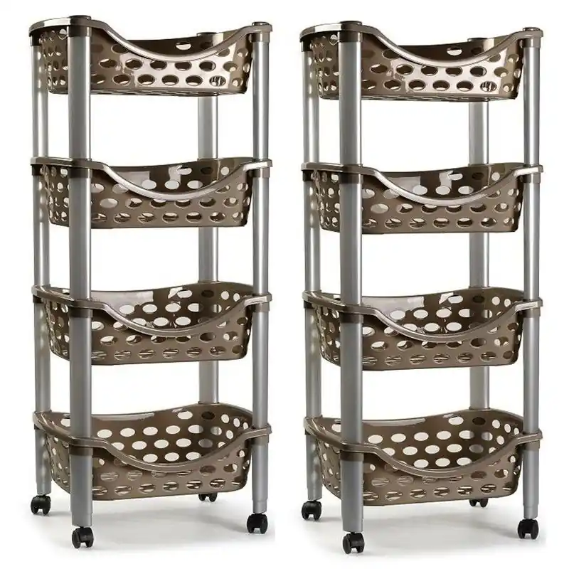 Dagaanbieding Set van 2x keukentrolley/roltafel 4 laags kunststof bruin 40 x 88 cm - Opberg trolley