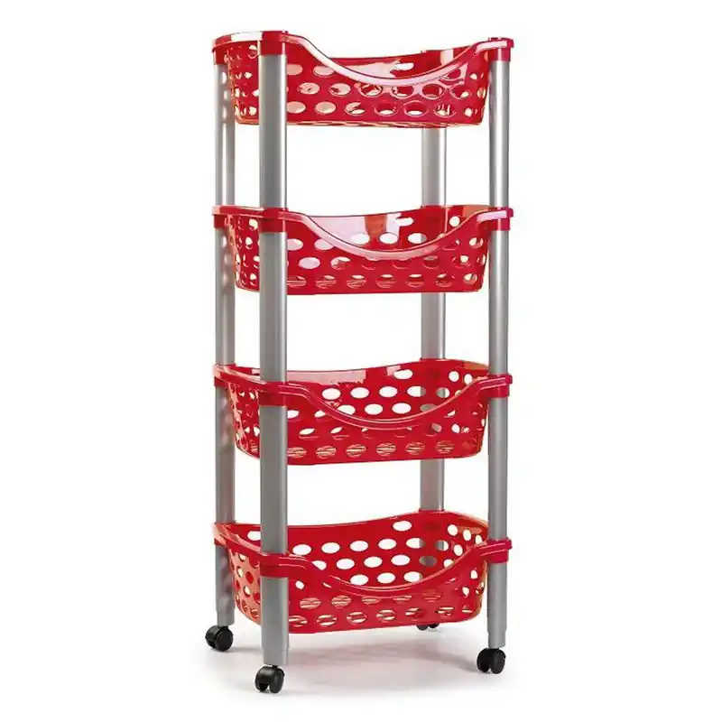 Koop Vandaag Plasticforte Trolley wieltjes - 4-laags - rood - kunststof - 40x88cm - Opberg trolley
