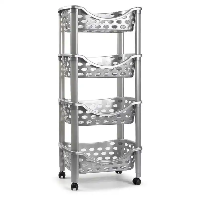 PlasticForte Trolley op wieltjes - 4-laags - zilver - kunststof - 88cm - Opberg trolley Alleen Vandaag