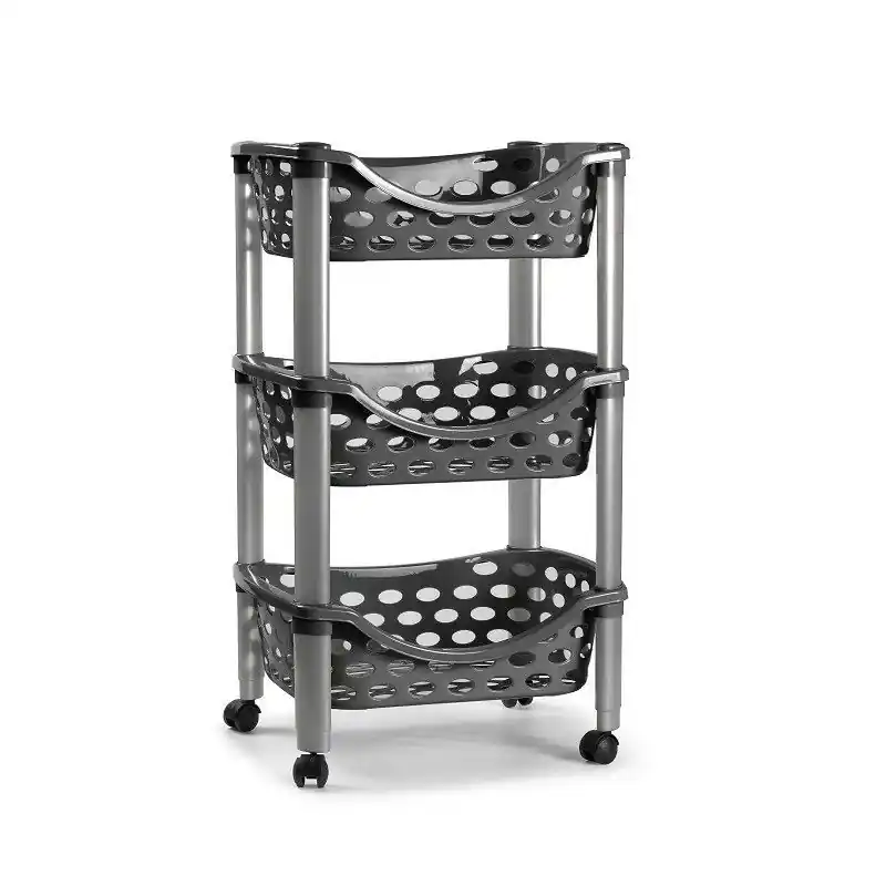 PlasticForte Keukentrolley - 3-laags - donkergrijs - 40 x 65 cm - Opberg trolley Handgemaakt