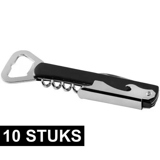 Luxe flesopener/kurkentrekker - 10x - Sommeliersmes - RVS/kunststof - Kelnersmessen Hete Deal
