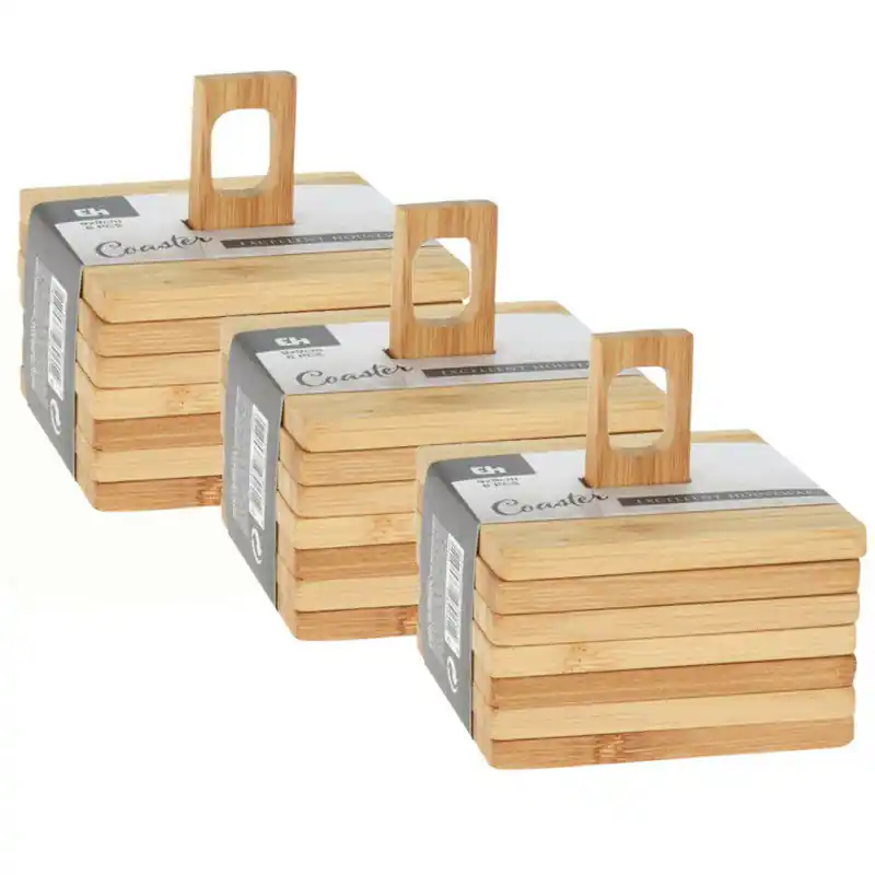 Onderzetters voor glazen - 18x stuks - bruin - bamboo hout - 9 x 9 cm - Glazenonderzetters Groothandel