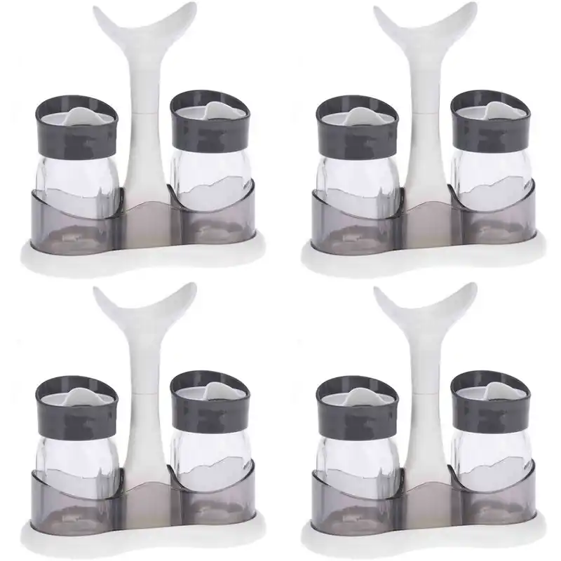 Exclusieve Aanbieding 8x Stuks Setje van peper en zout vaatjes/strooiers - 3 Delig - wit - 80 ml - Peper en zoutstel