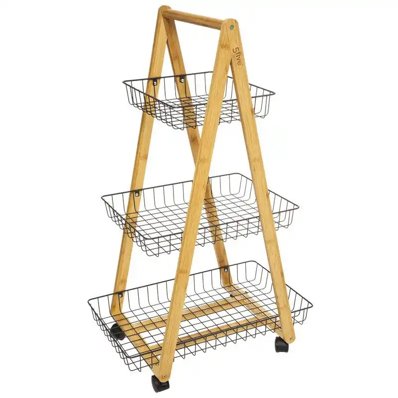 Garantie Inbegrepen Keukentrolley bamboe 3-laags 54.5 x 35.5 x 88 cm - Opberg trolley