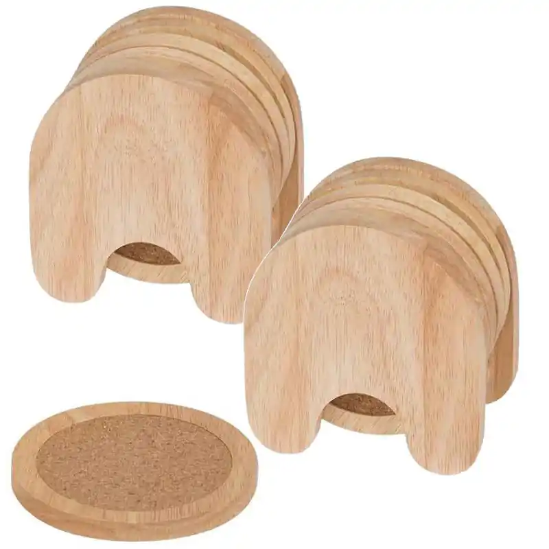Shop Nu Set van 10x glazenonderzetters hout in houder 10 cm - Glazenonderzetters