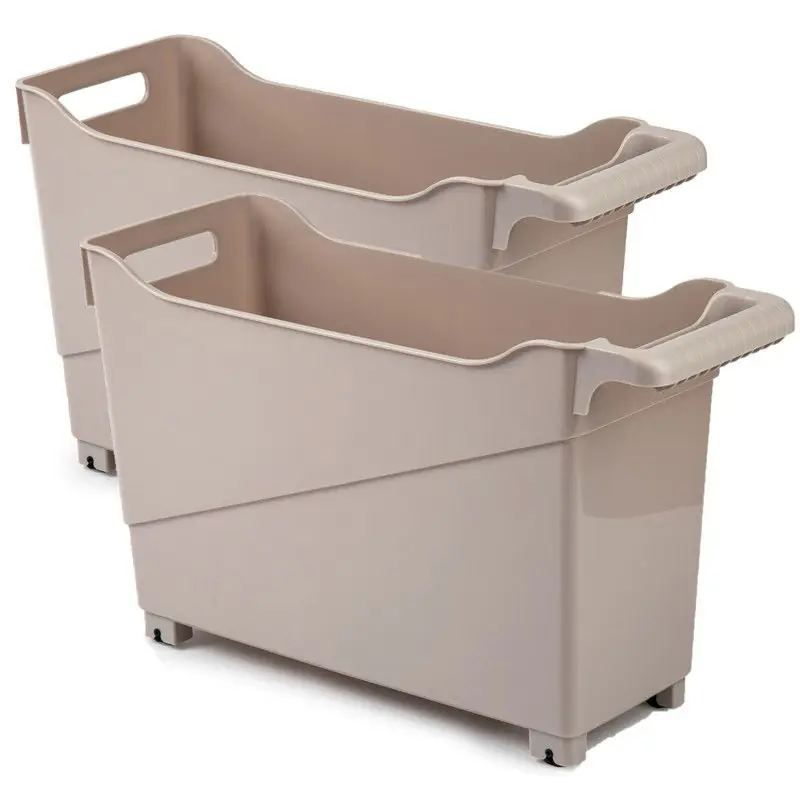 Nieuwe Collectie Set van 6x stuks kunststof trolleys licht bruin op wieltjes L45 x B17 x H29 cm - Opberg trolley