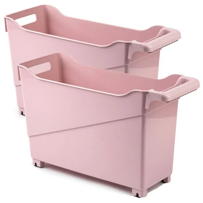 Set van 6x stuks kunststof trolleys pastel roze op wieltjes L45 x B17 x H29 cm - Opberg trolley Gratis Retour