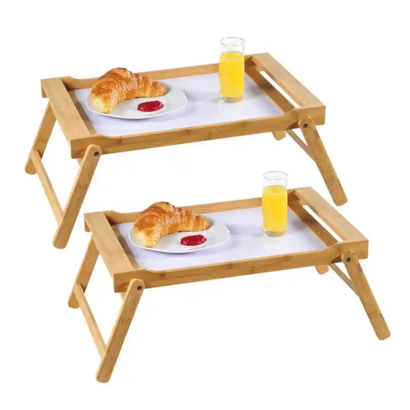 Kesper Bamboe houten dienblad - 2x - 33 x 55 cm - met inklapbare poten - Dienbladen Beperkte Voorraad