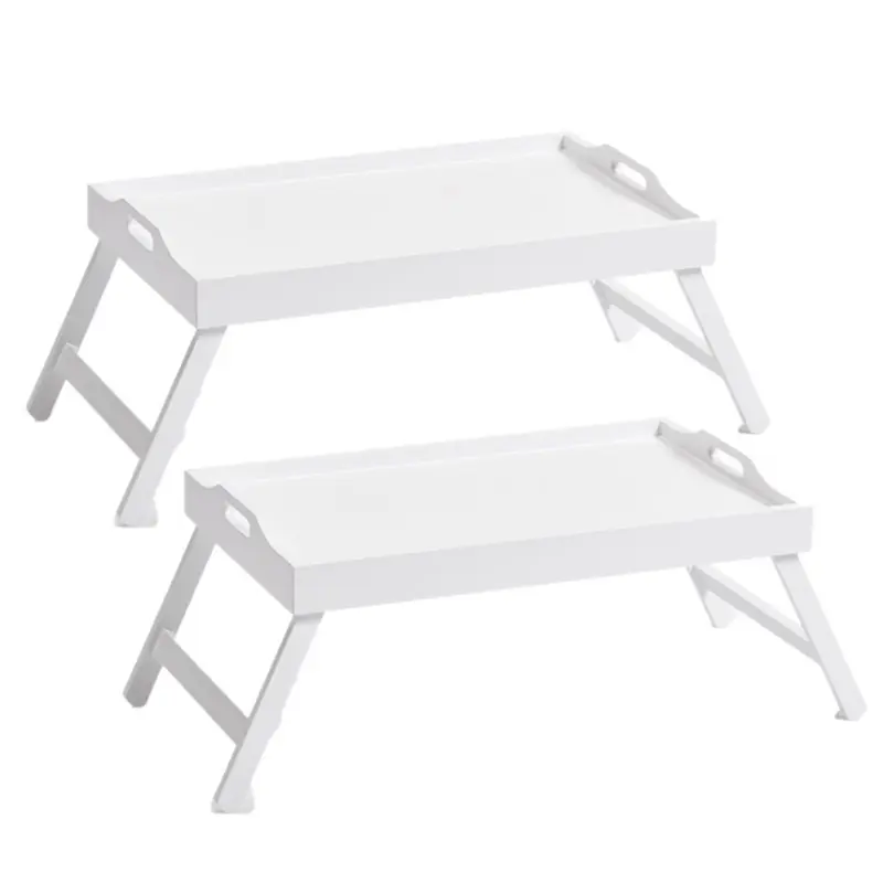 Origineel Set van 2x stuks dienbladen/serveerbladen wit op poten mdf hout 56 x 35 cm - Dienbladen